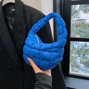 NWOT No Brand Mini Puffy Quilted Tote in Blue